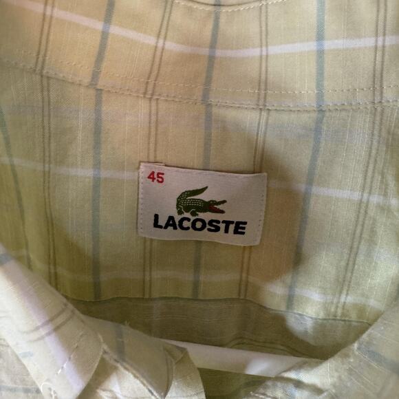 Lacoste Shirt Mens 45 Yellow Plaid Button Down Short Sleeve Alligator Logo - Picture 4 of 11